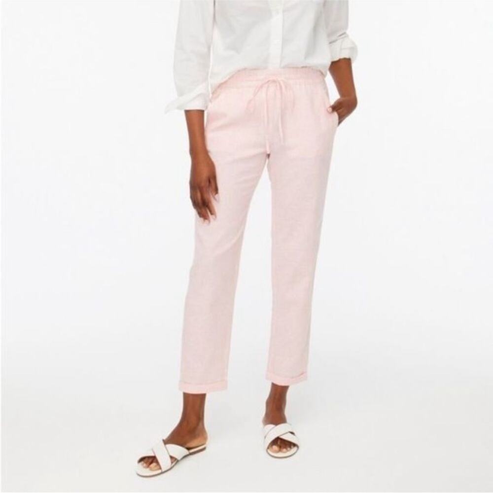 J. Crew Linen-Cotton High Rise Cropped Drawstring Pants in Light Pink Sz 12 NEW